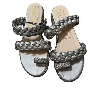 Beach by Matisse Silver Metallic Braided Platform Sandals Toe Loop Slides 9M